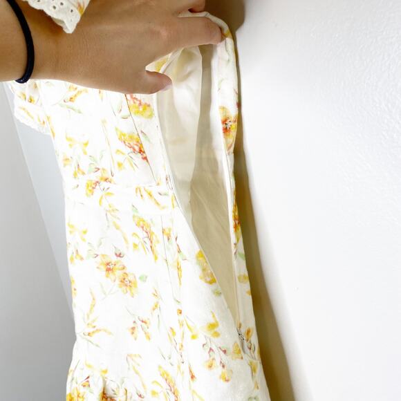 LoveShackFancy Lena Cream Yellow Floral Linen Mini Dress Medium - Picture 8 of 11